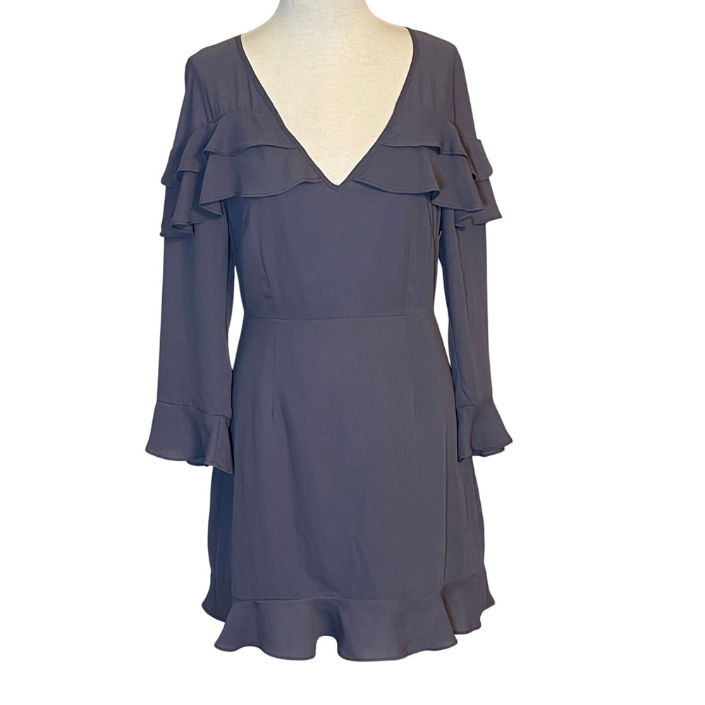 JACK by‎ BB Dakota Gray Ruffle V Neck Long Sleeve Mini Dress Size 8 Whimsygoth